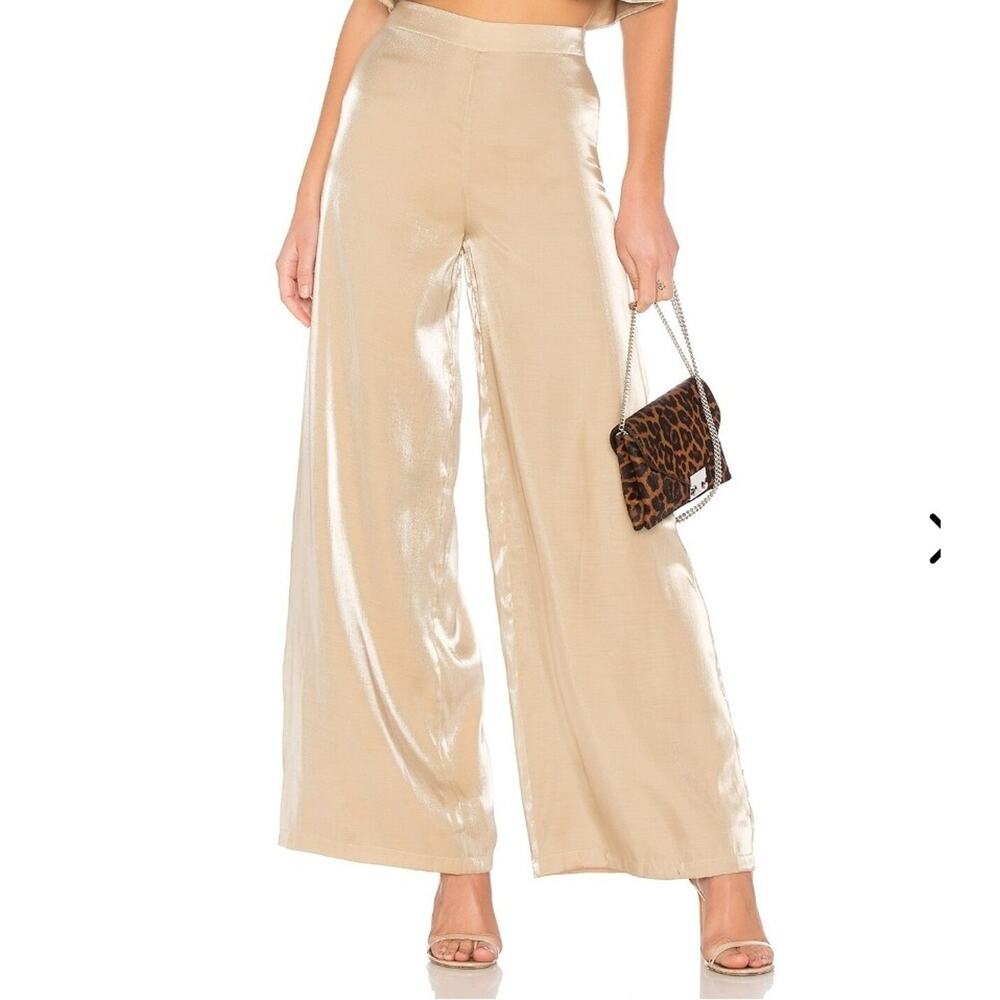Lovers + Friends Sz Small Pale Gold Zoey Wide Leg High Waisted Pants Party Glam - Picture 10 of 10